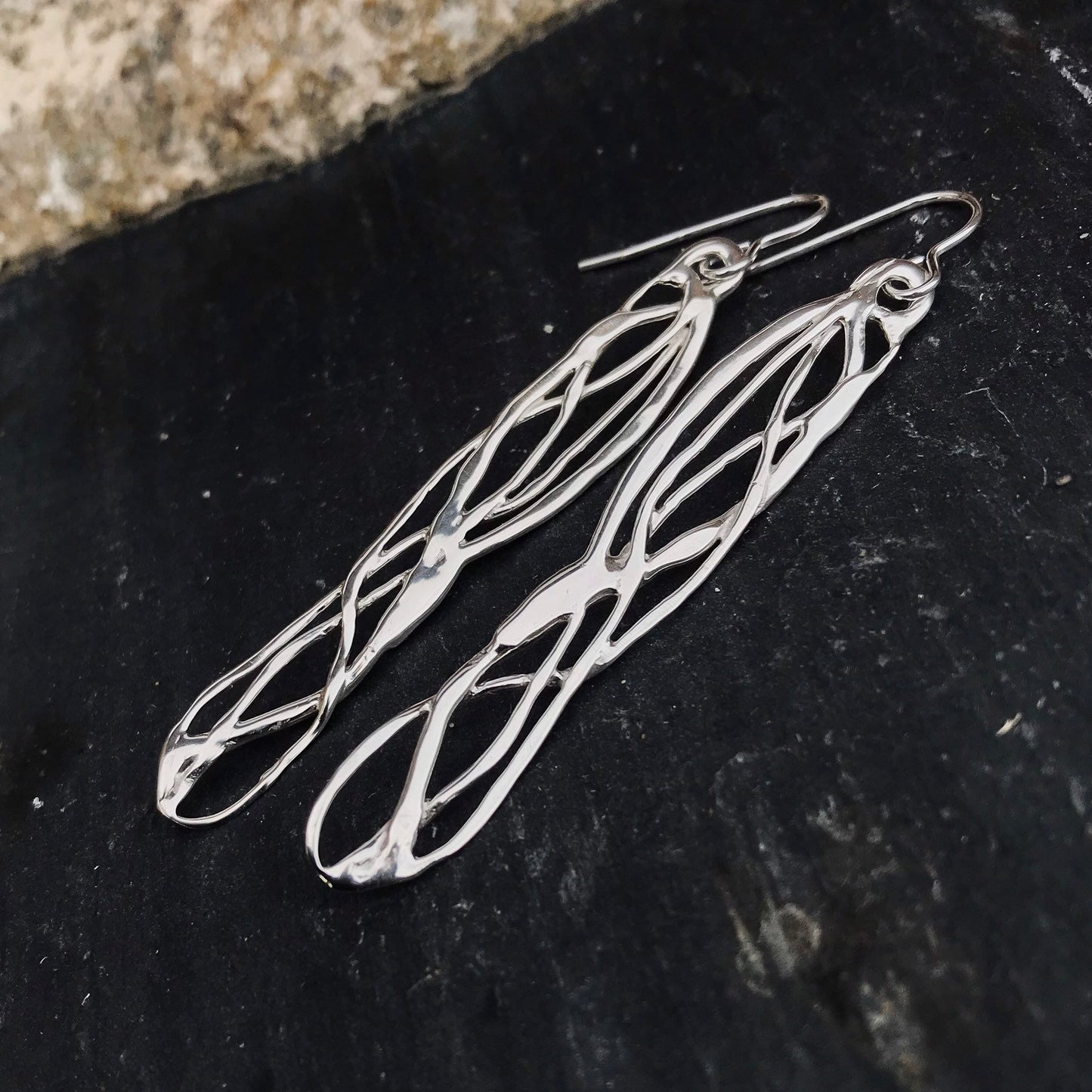 Long Silver Celtic Dragonfly Wing Earrings