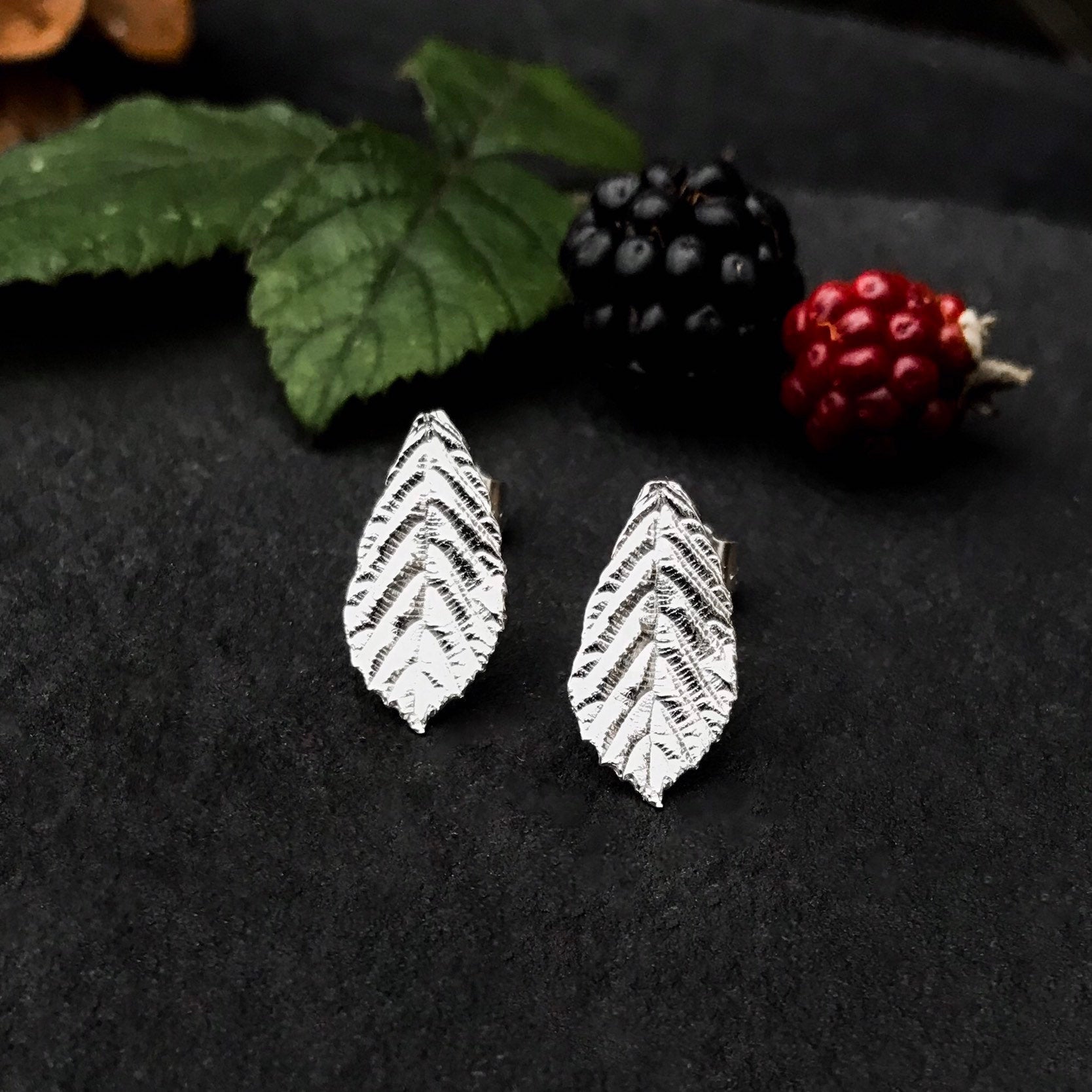 Blackberry Leaf Stud Earrings