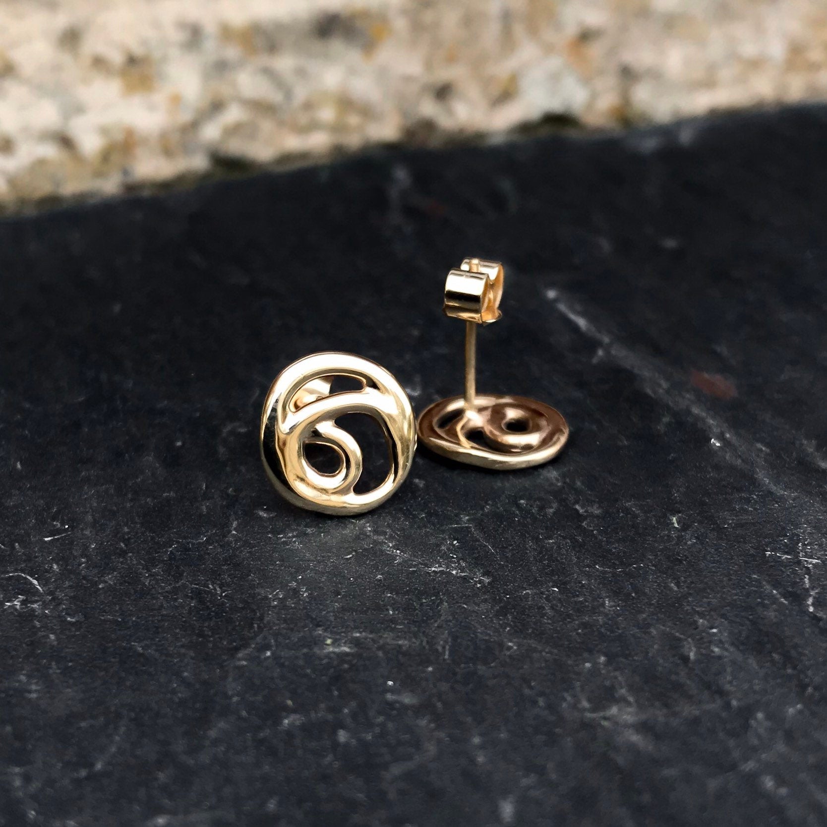 Gold Organic Design Stud Earrings