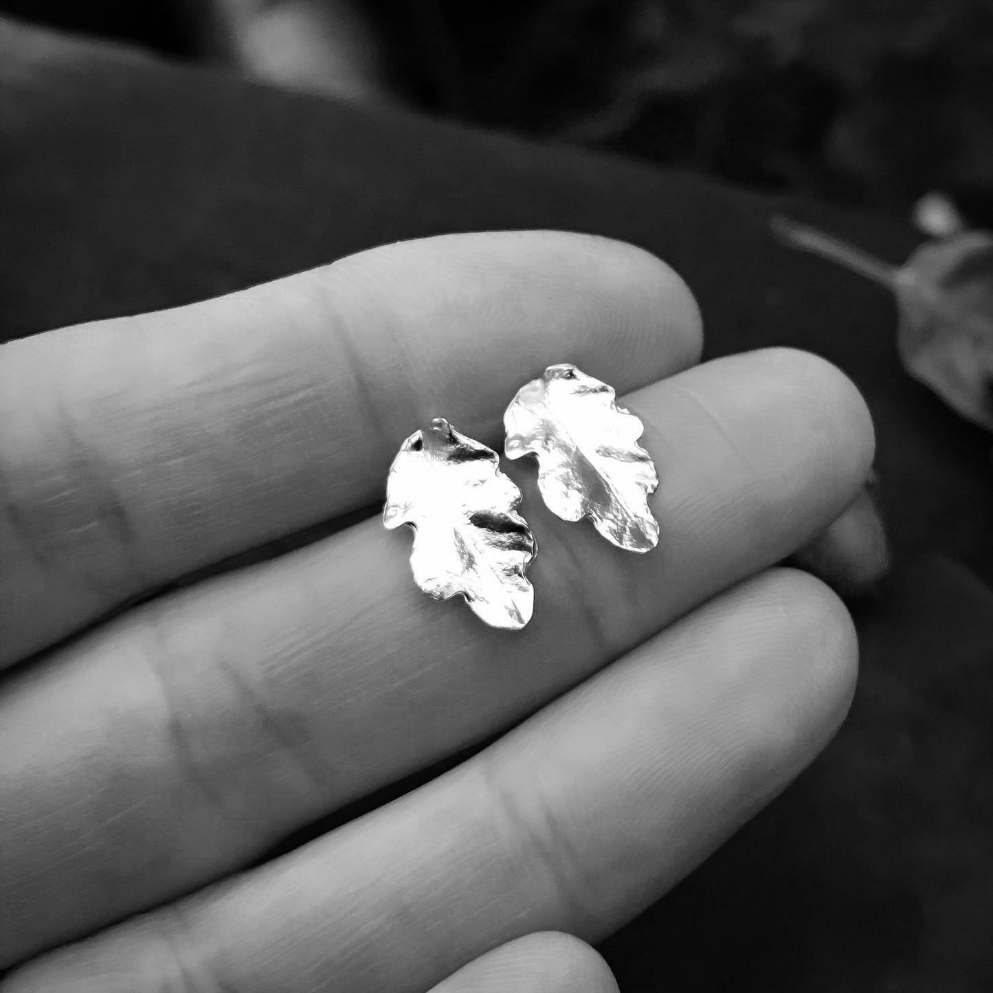 Silver Oak Leaf Stud Earrings