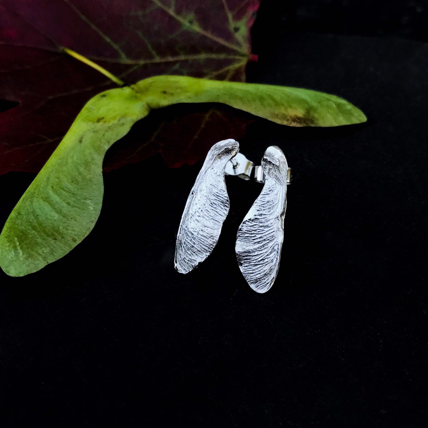Silver Sycamore Seed Stud Earrings