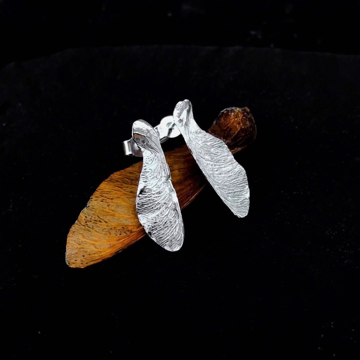 Silver Sycamore Seed Stud Earrings