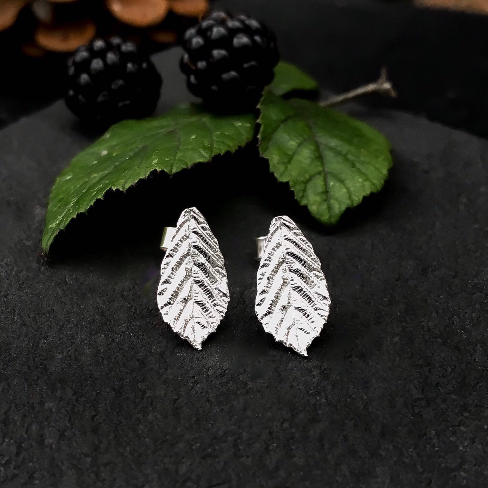 Blackberry Leaf Stud Earrings