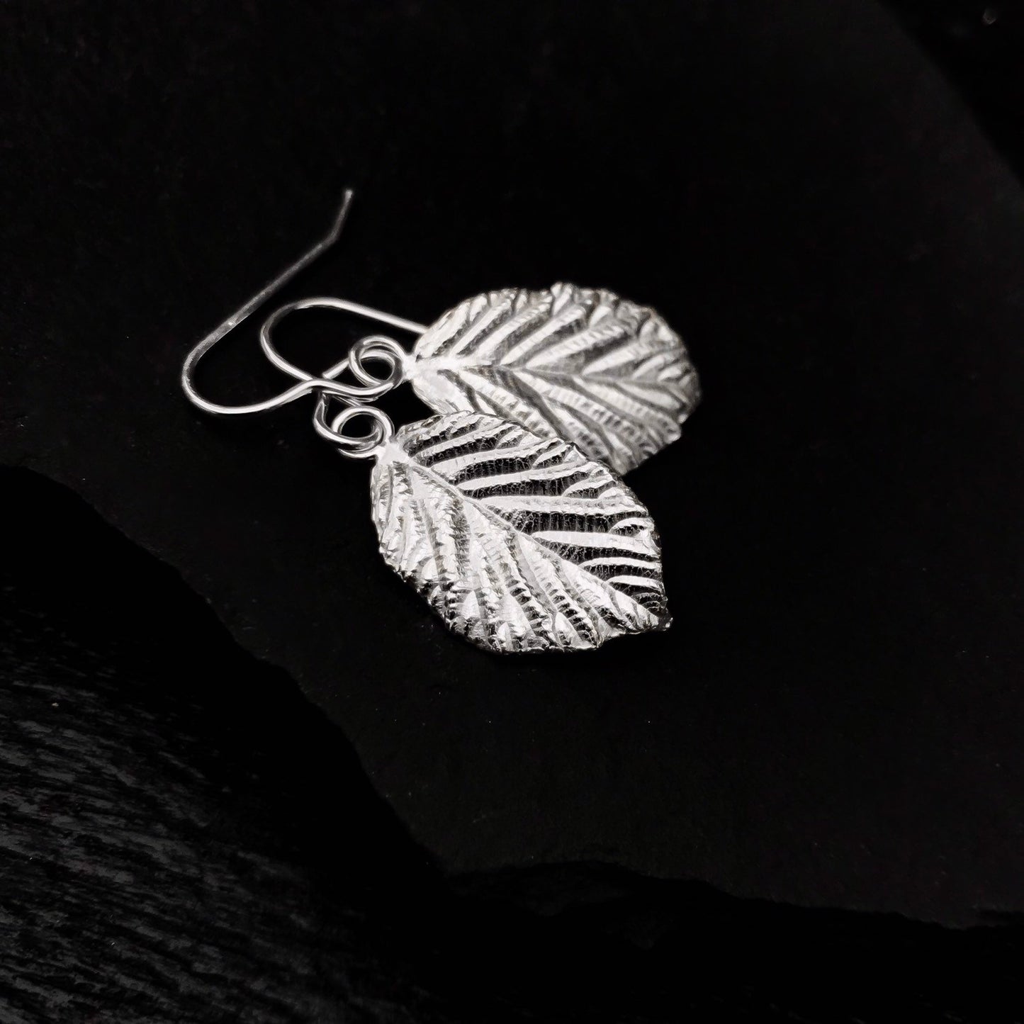 Small Blackberry Leaf Silver Dangle Earrings