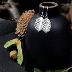 Small Blackberry Leaf Silver Dangle Earrings