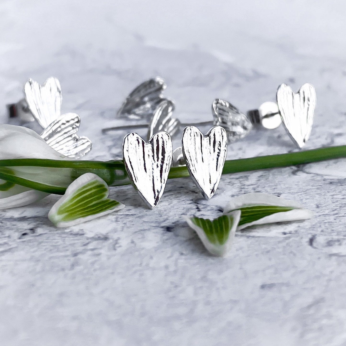 Silver Snowdrop Petal 'Heart' Earrings