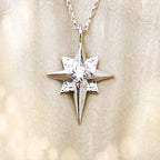 North Star Silver Pendant Necklace with White Topaz