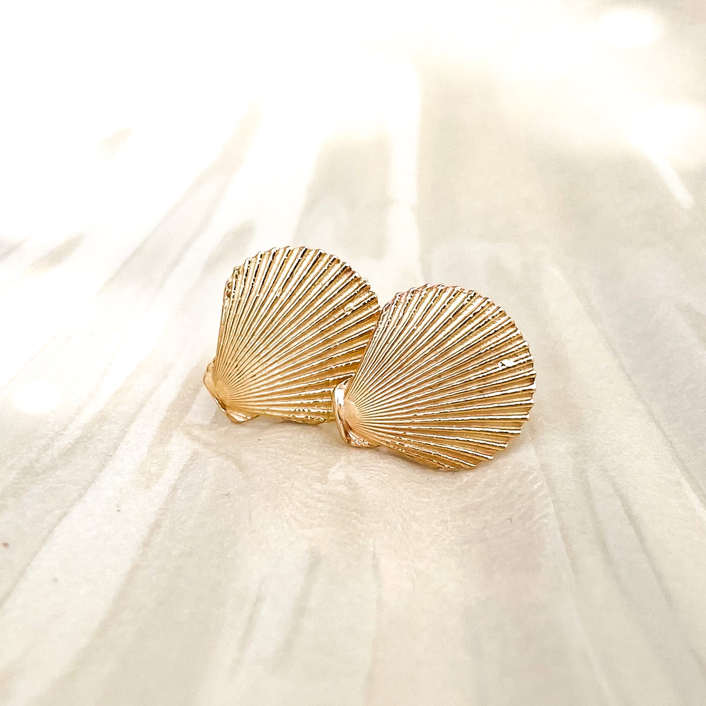 Gold Queen Scallop Shell Stud Earrings