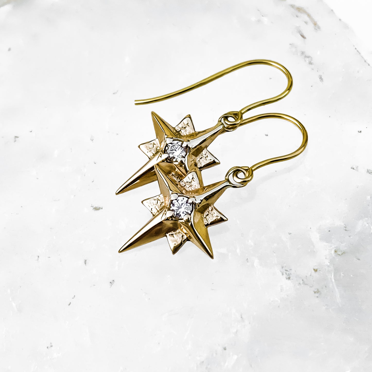 North Star Earrings with Moissanite - 9ct Yellow Gold