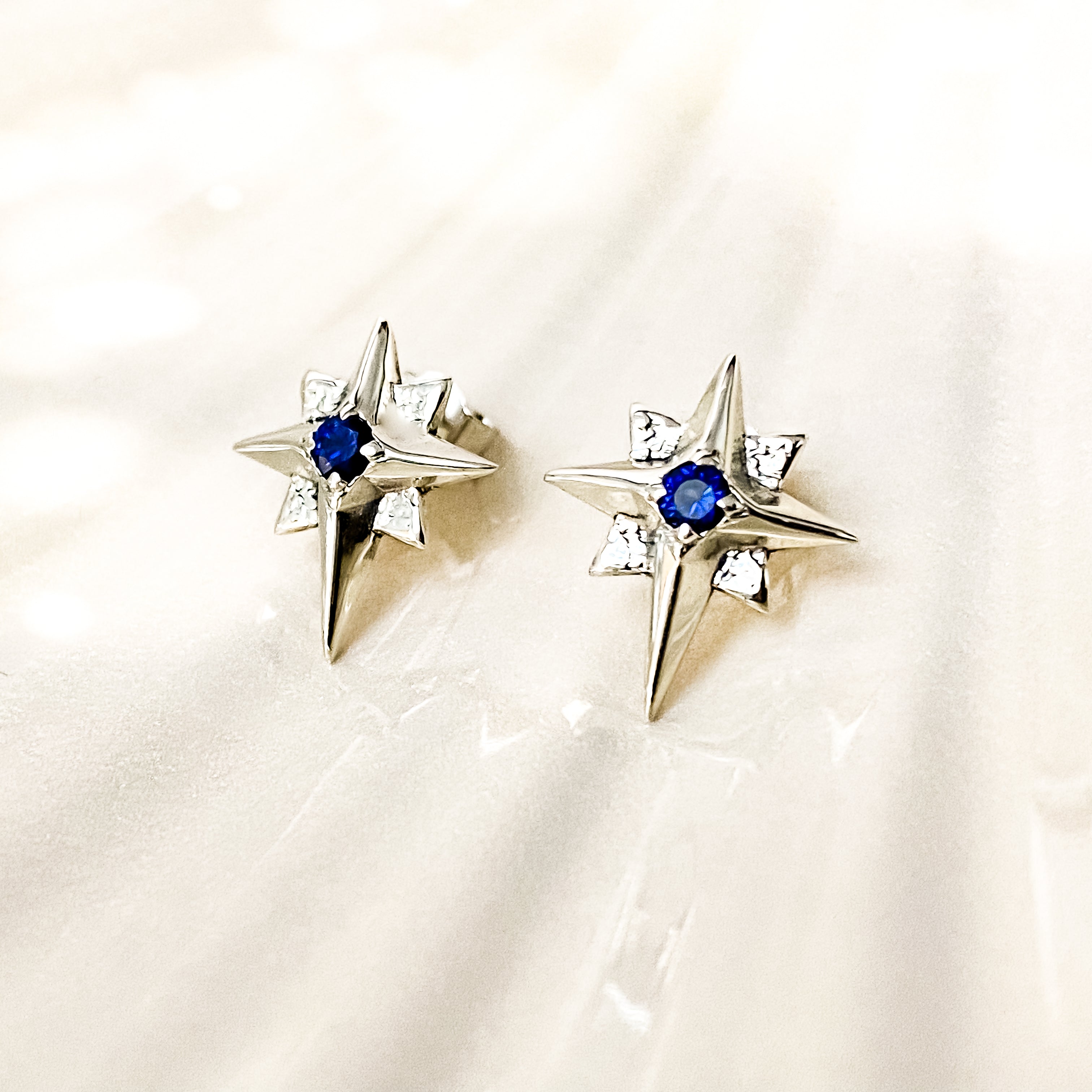 North Star Sapphire Earrings / Shooting Star Earrings / 14k Starburst Cluster Sapphire Earring / Shooting Star Push Back Stud Earrings hotsell