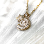 Gold Ammonite and Crinoid Fossil Charm Necklace