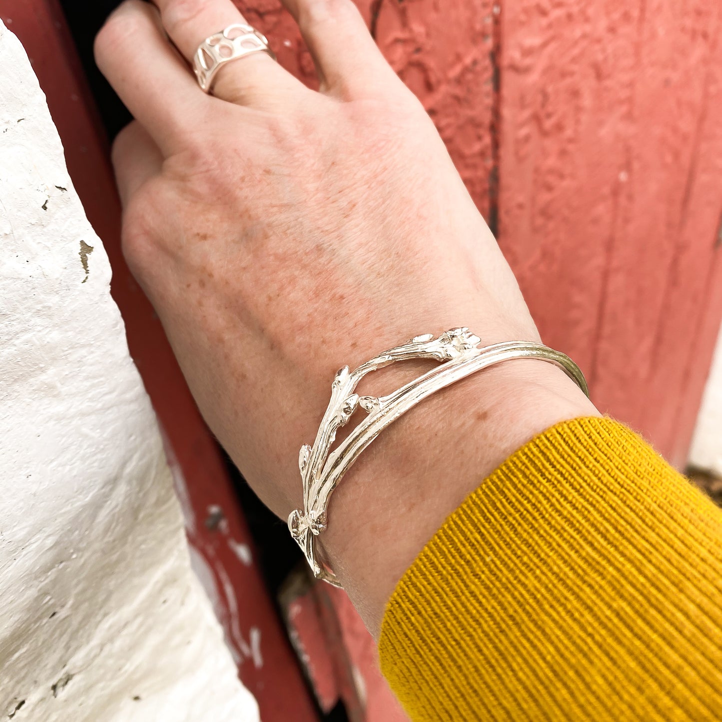 Sterling Silver Oak Bangle