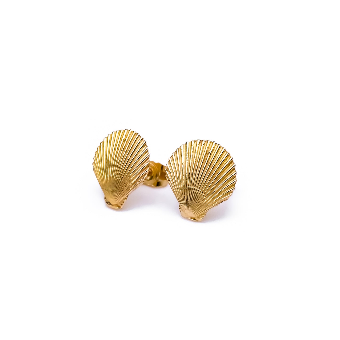 Gold Queen Scallop Shell Stud Earrings