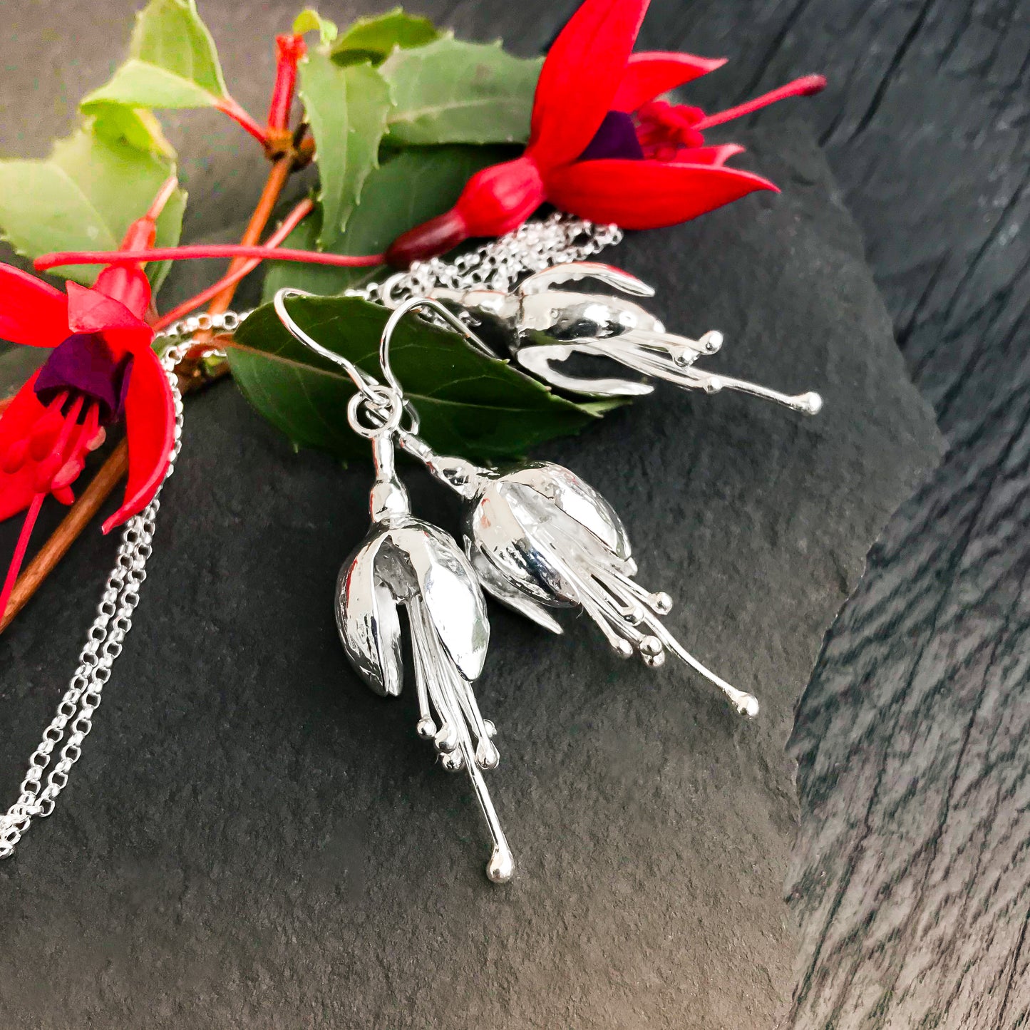 Sterling Silver Fuchsia Flower Earrings