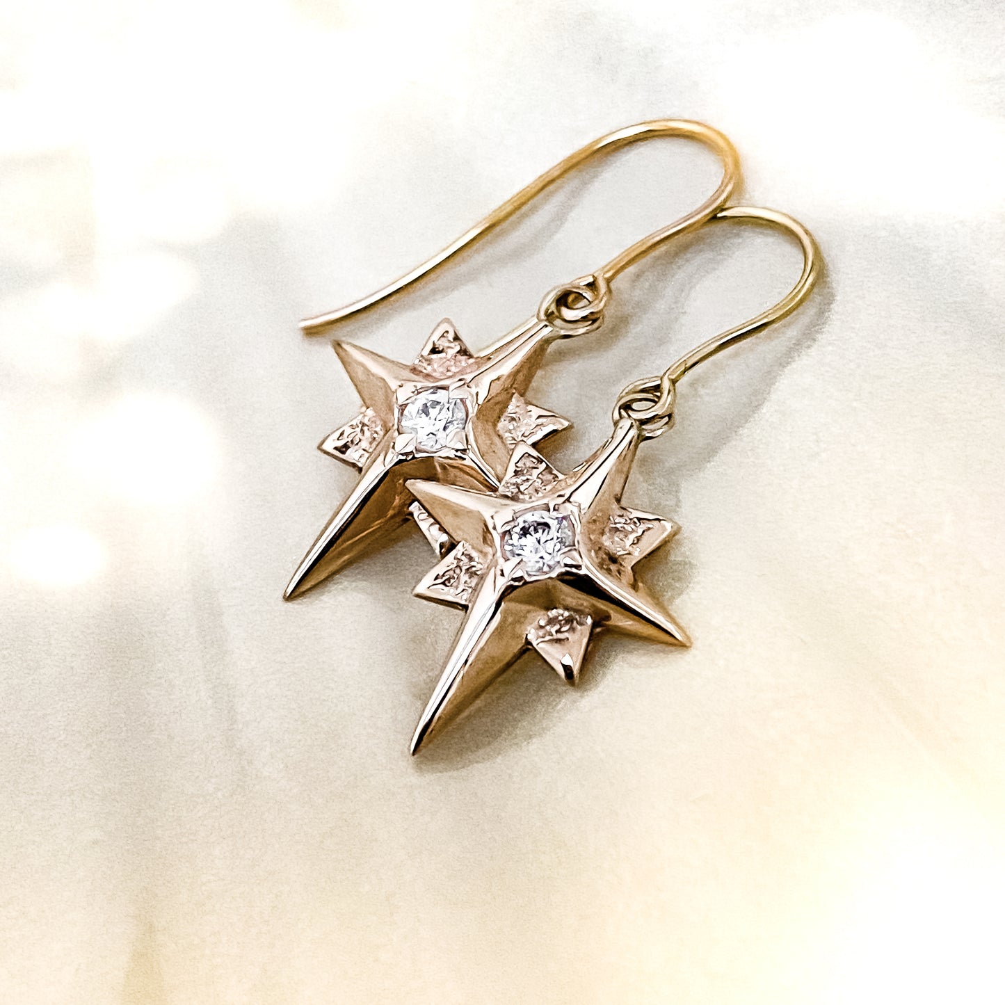 North Star Earrings with Moissanite - 9ct Yellow Gold