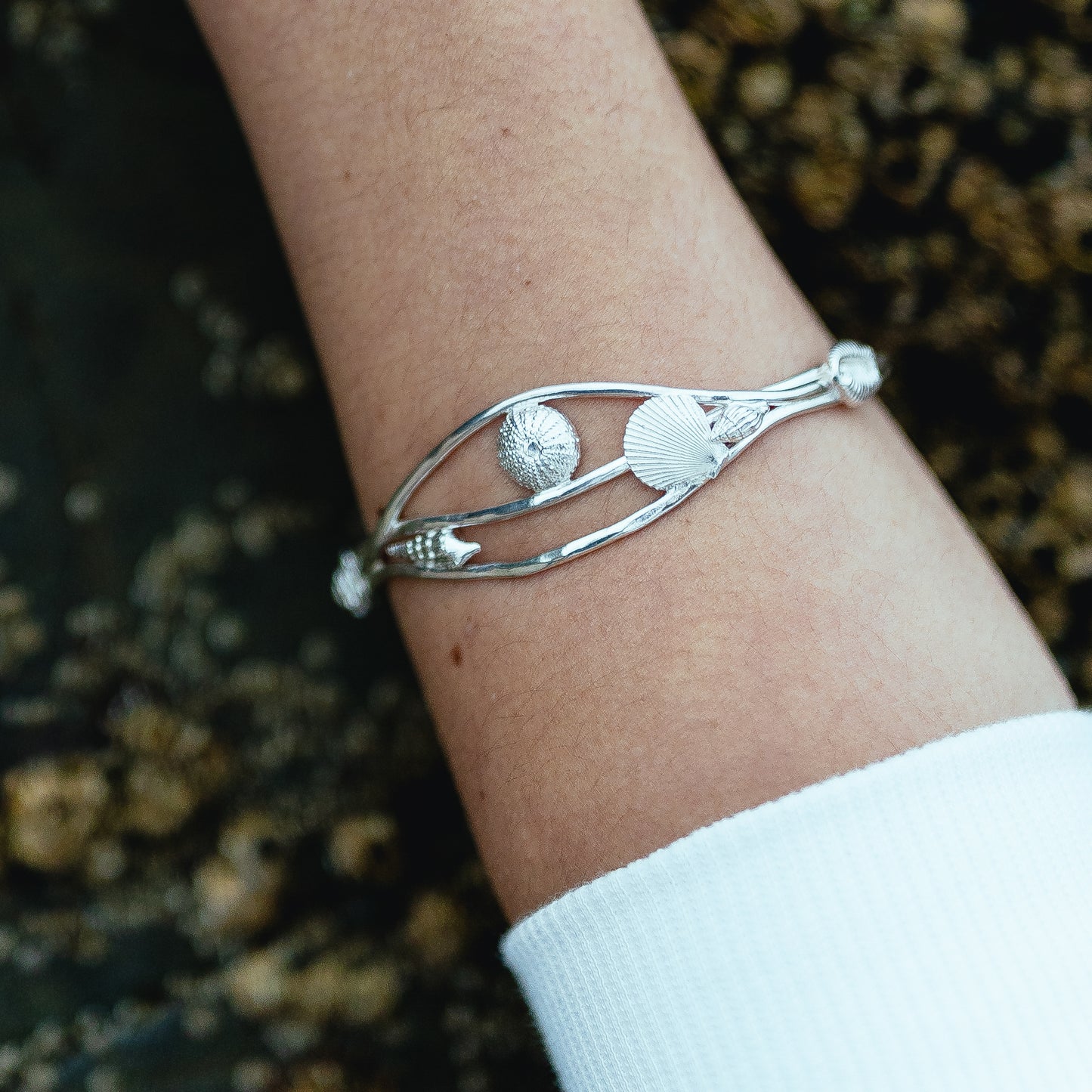 Sterling Silver Ocean Wave Shell Bangle