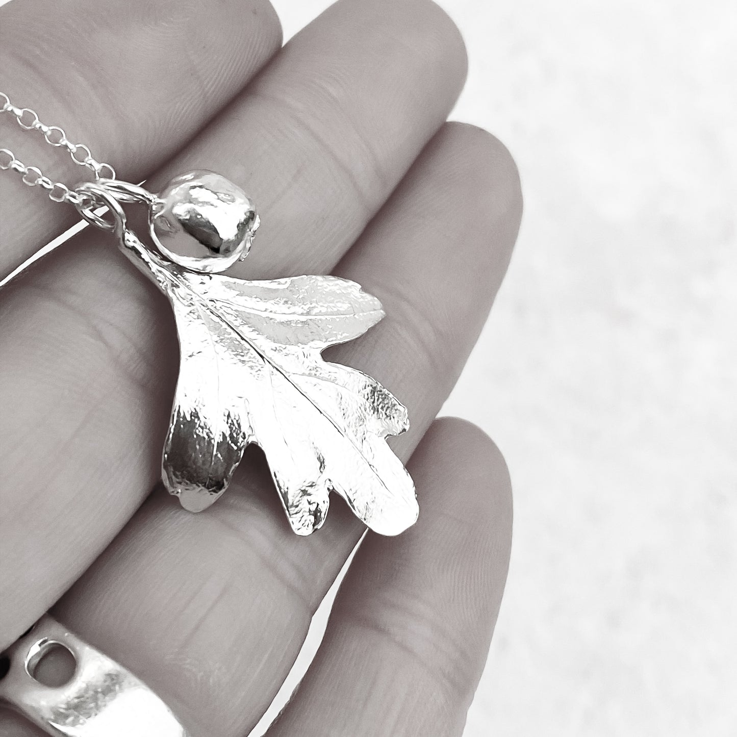 Hawthorn Leaf and Berry Sterling Silver Necklace