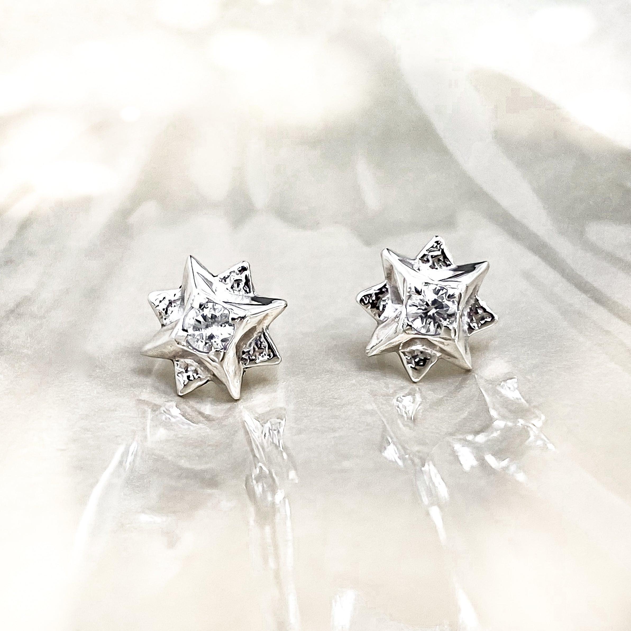 North Star Sterling Silver Stud Earrings with White Topaz