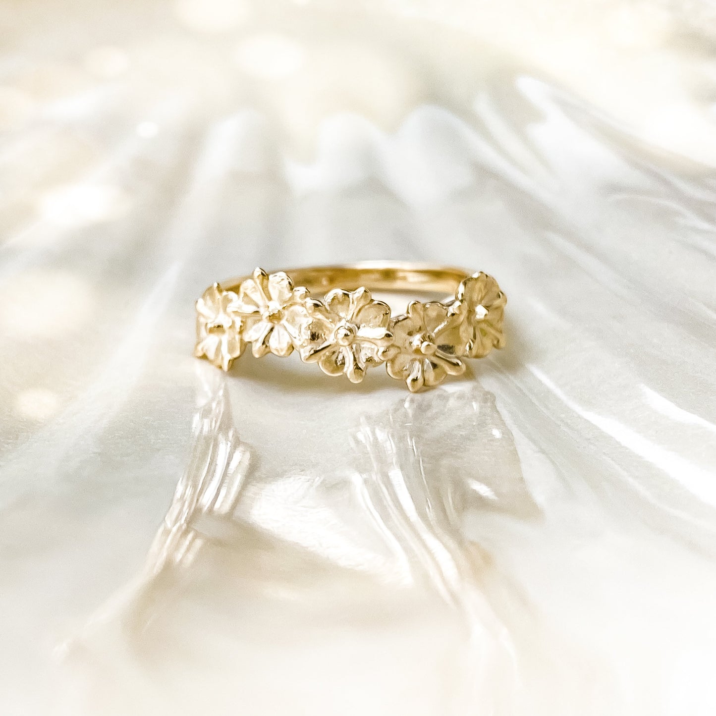 Gold Elderflower Wave Ring