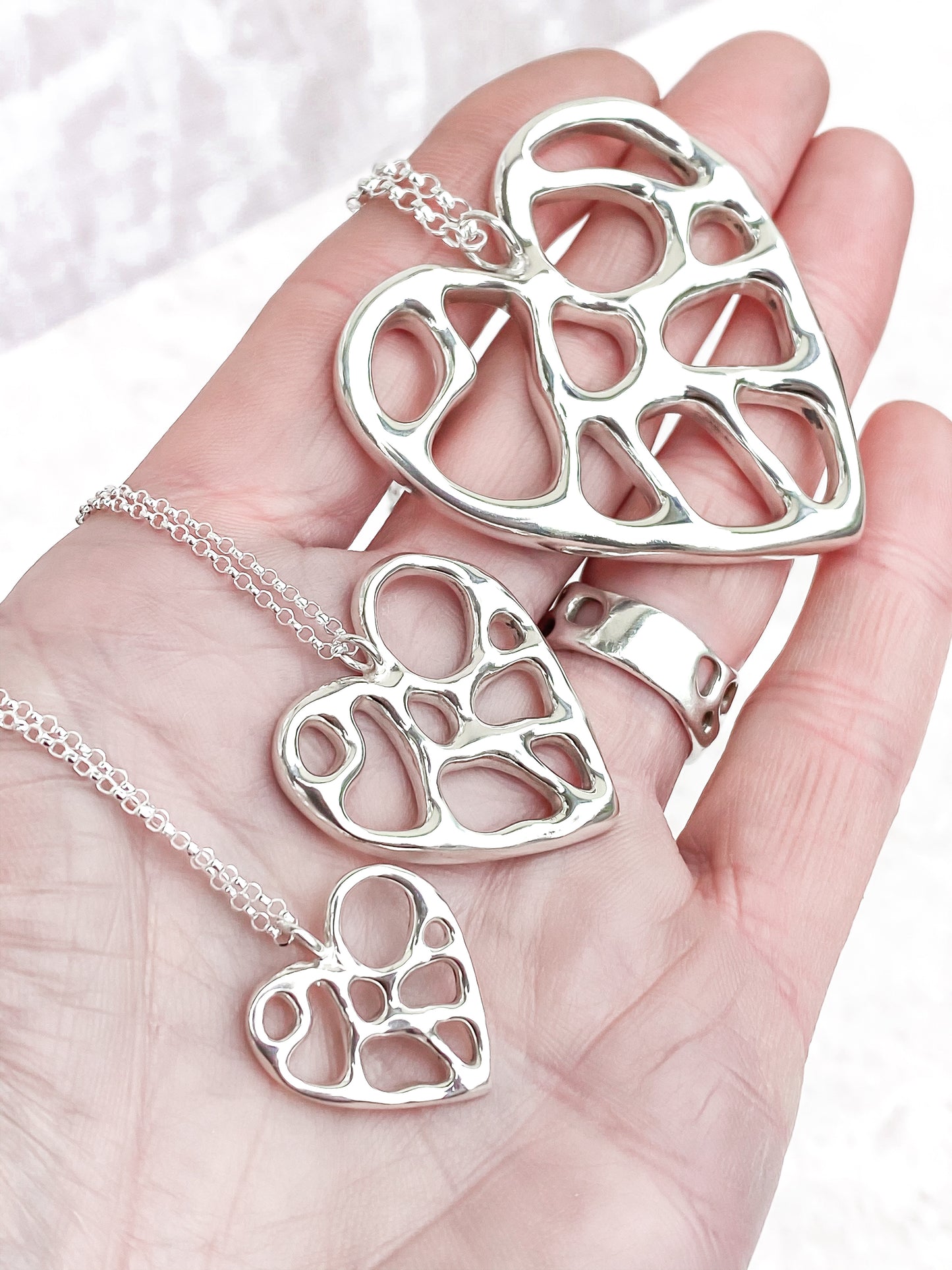 Large Silver Infinity Heart Long Feature Necklace