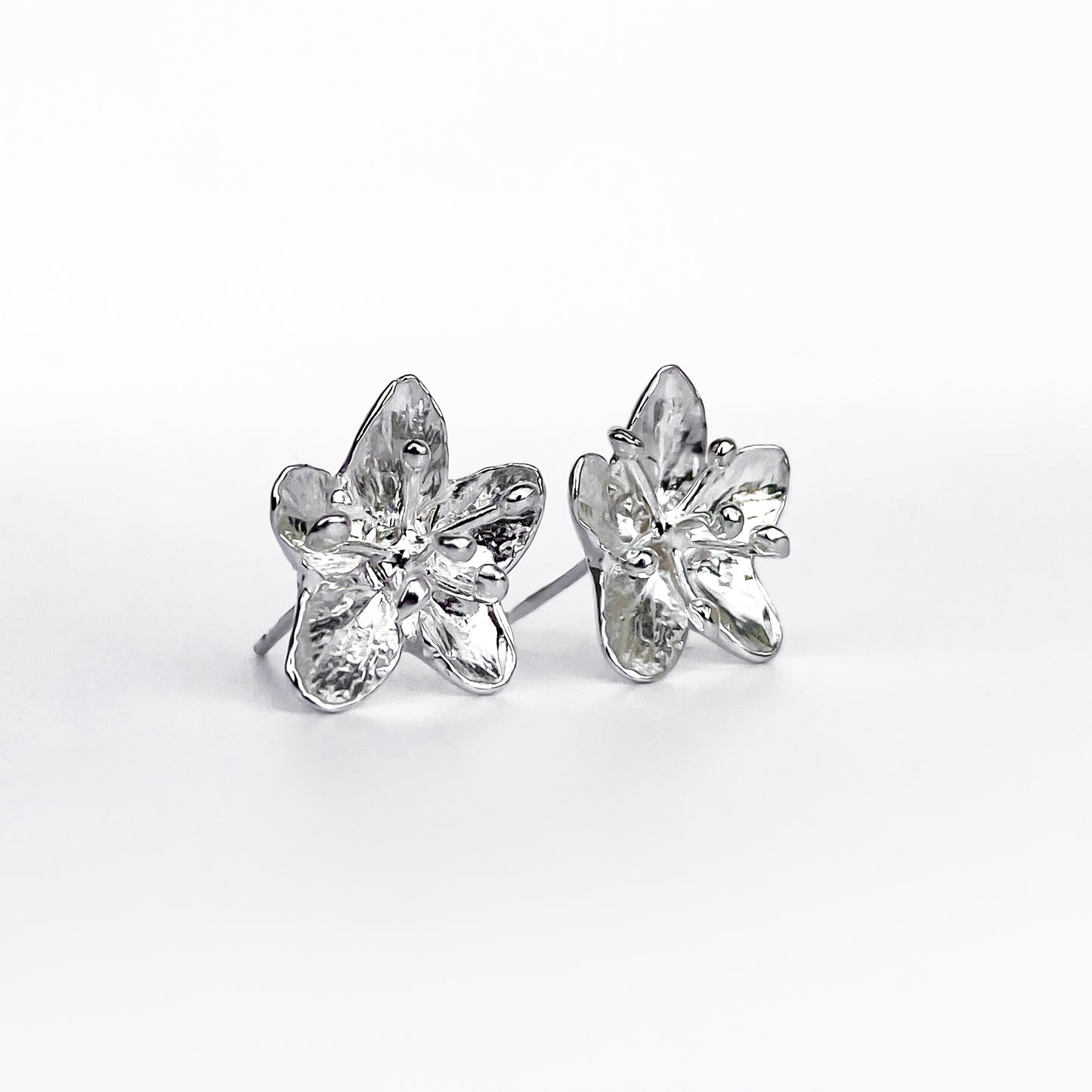Hawthorn Flower Silver Stud Earrings