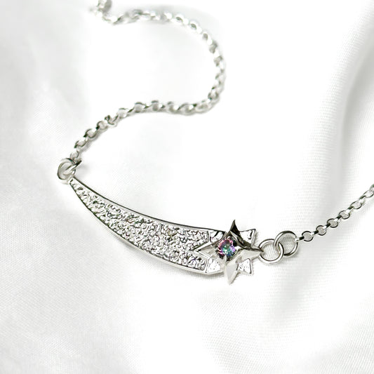 Shooting Star Silver Bar Pendant Necklace with Mystic Topaz