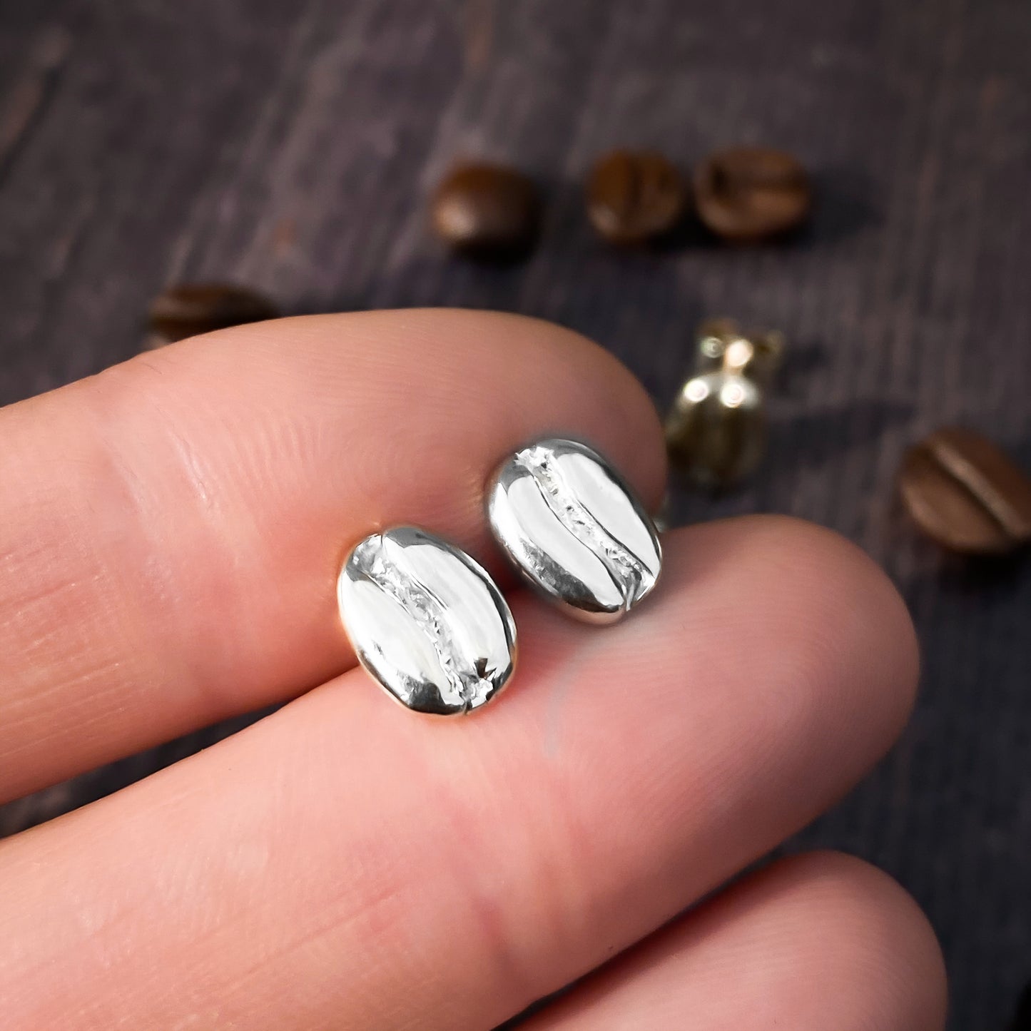 Silver Coffee Bean Earrings