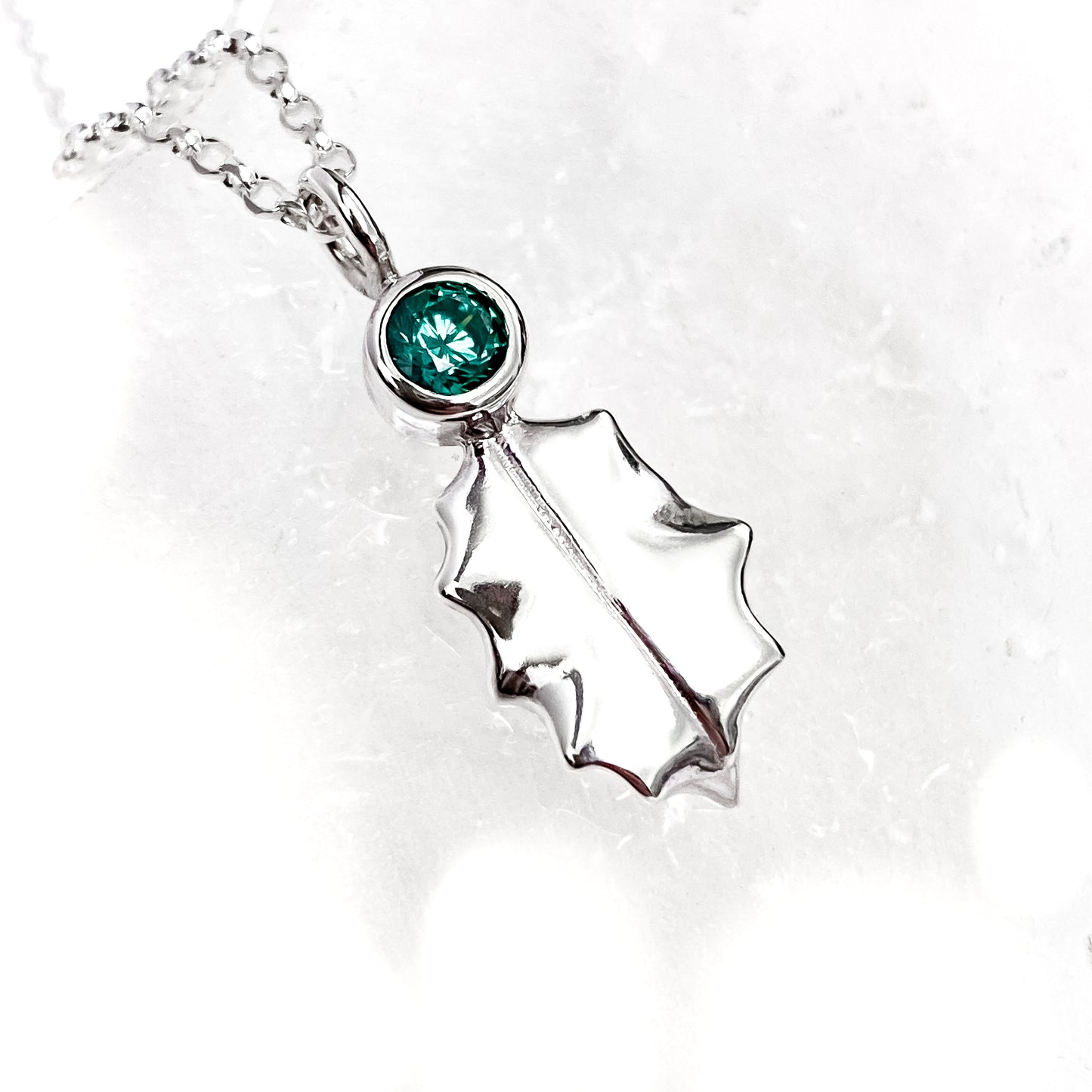 Small Holly Leaf Gemstone Pendant Necklace