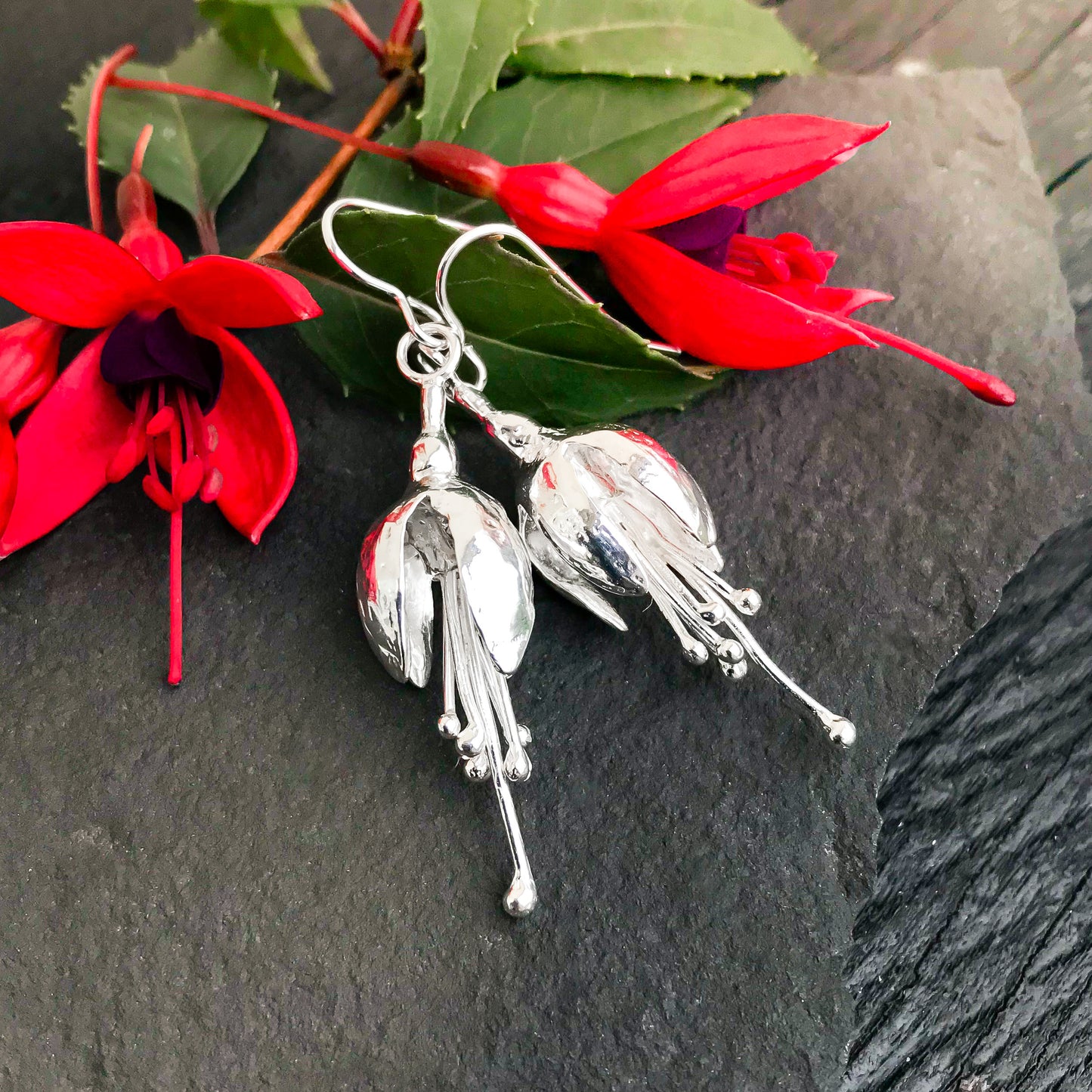 Sterling Silver Fuchsia Flower Earrings
