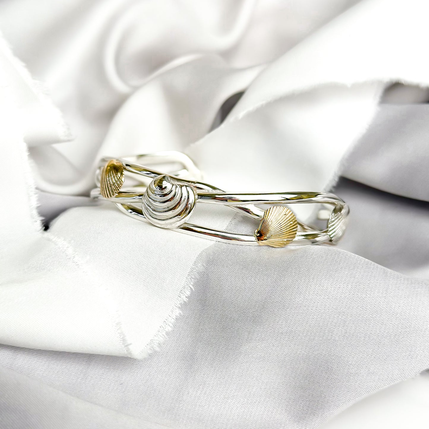 Shell Seeker Gold and Sterling Silver Shell Cuff Bangle - No. 2