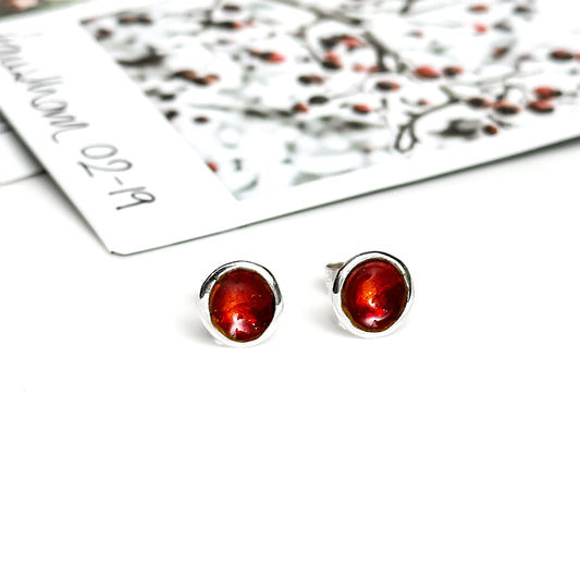 'Hawthorn Berry' Red Enamel Silver Droplet Stud Earrings