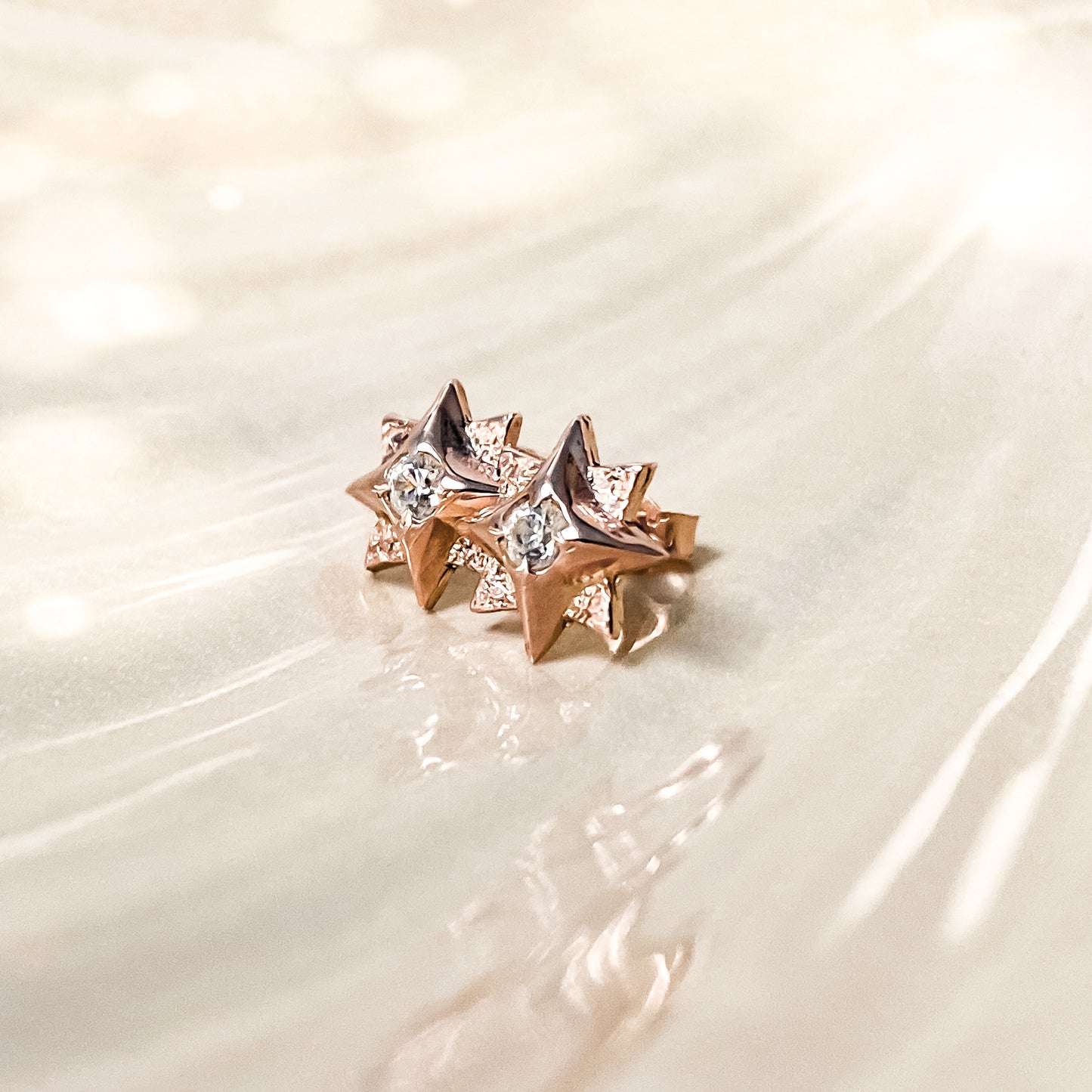 Rose Gold North Star Stud Earrings with Moissanite