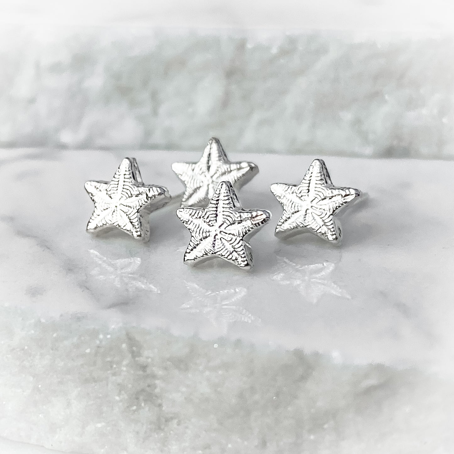 Sterling Silver Crinoid Star Fossil Stud Earrings