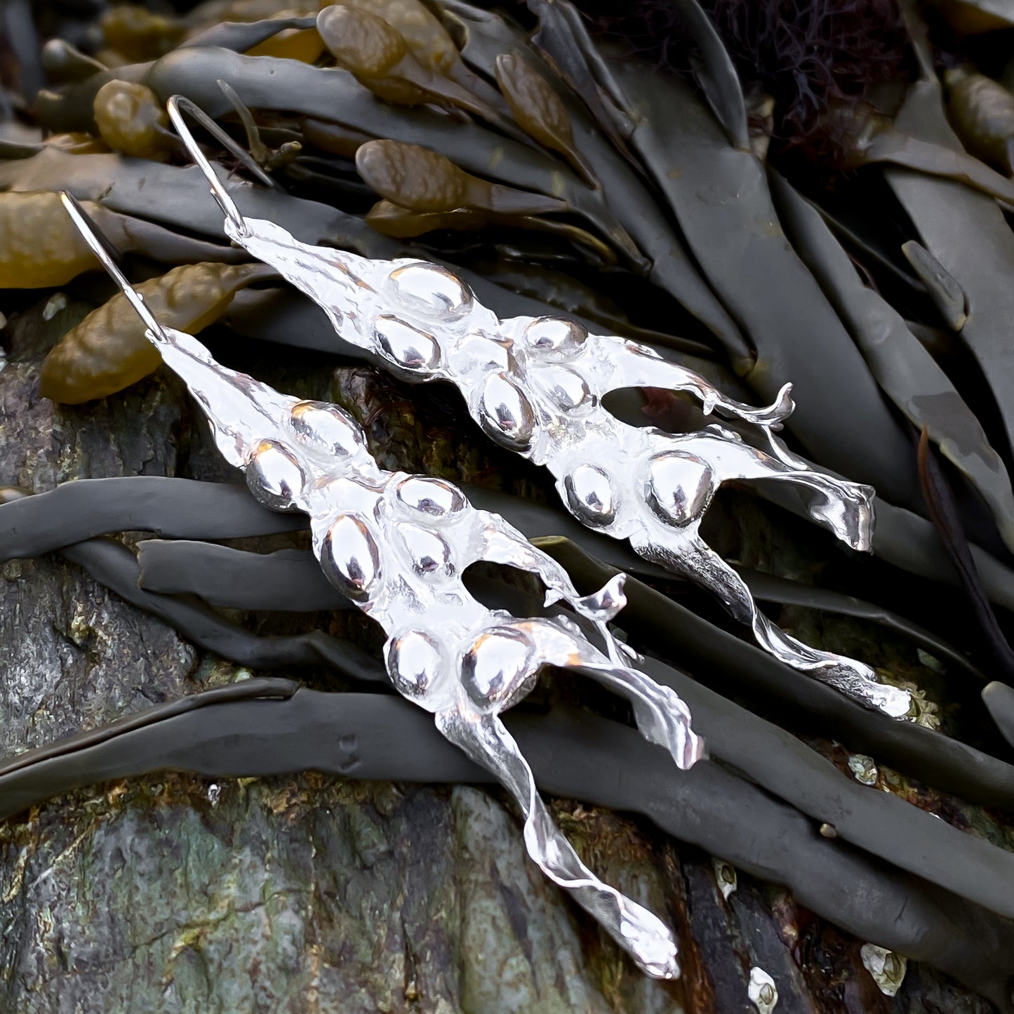 Sterling Silver Seaweed Long Dangle Earrings