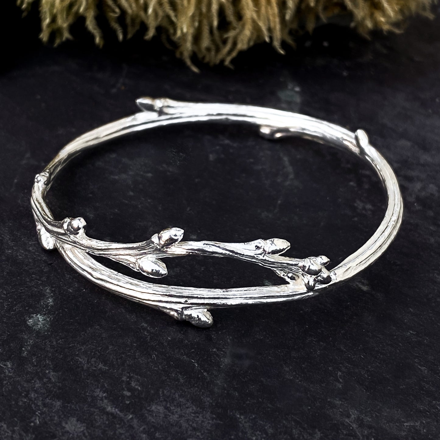 Sterling Silver Oak Bangle