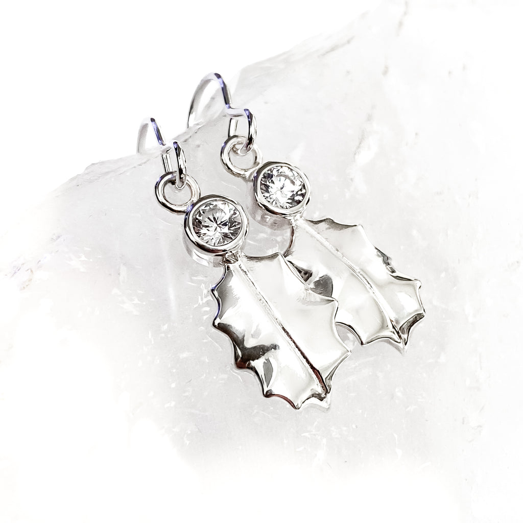 Sterling Silver Holly Leaf Gemstone Earrings