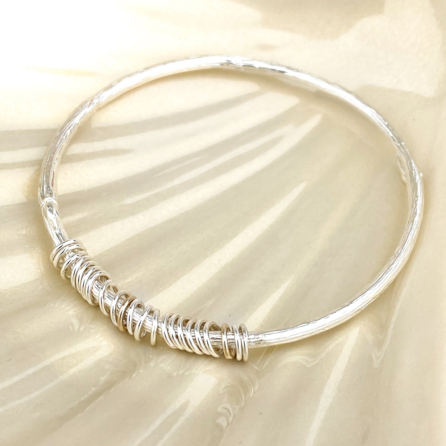 Personalised Rowan Twig Bangle with Silver rings for special occasions