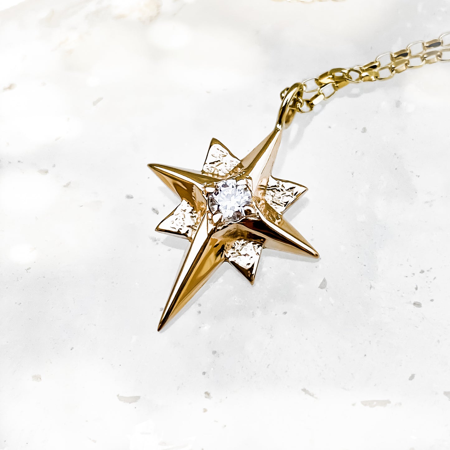 Gold North Star Necklace with Moissanite
