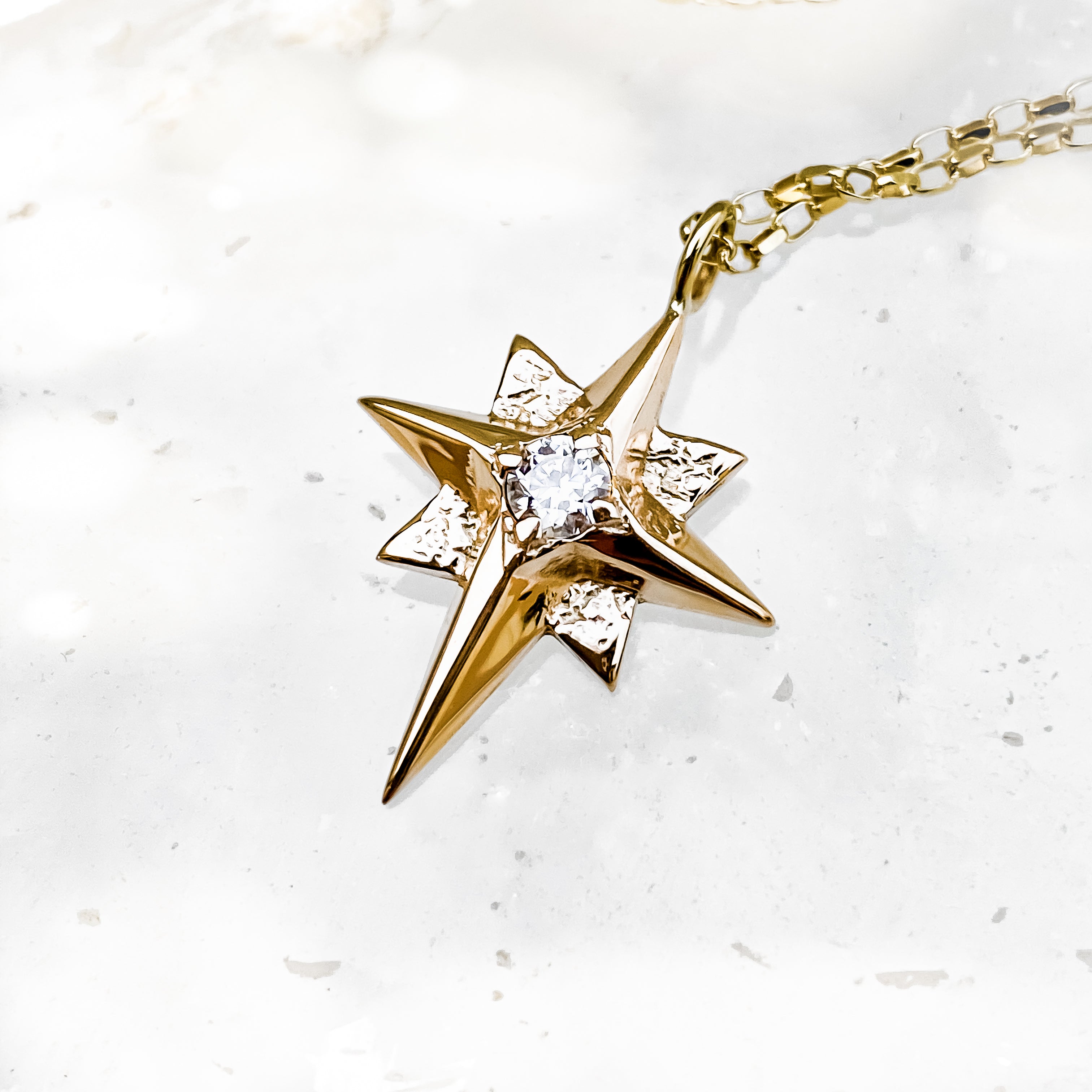 Gold North Star Necklace with Moissanite