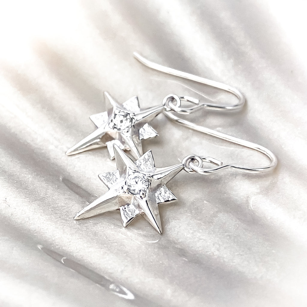 North Star Sterling Silver Earrings with White Topaz