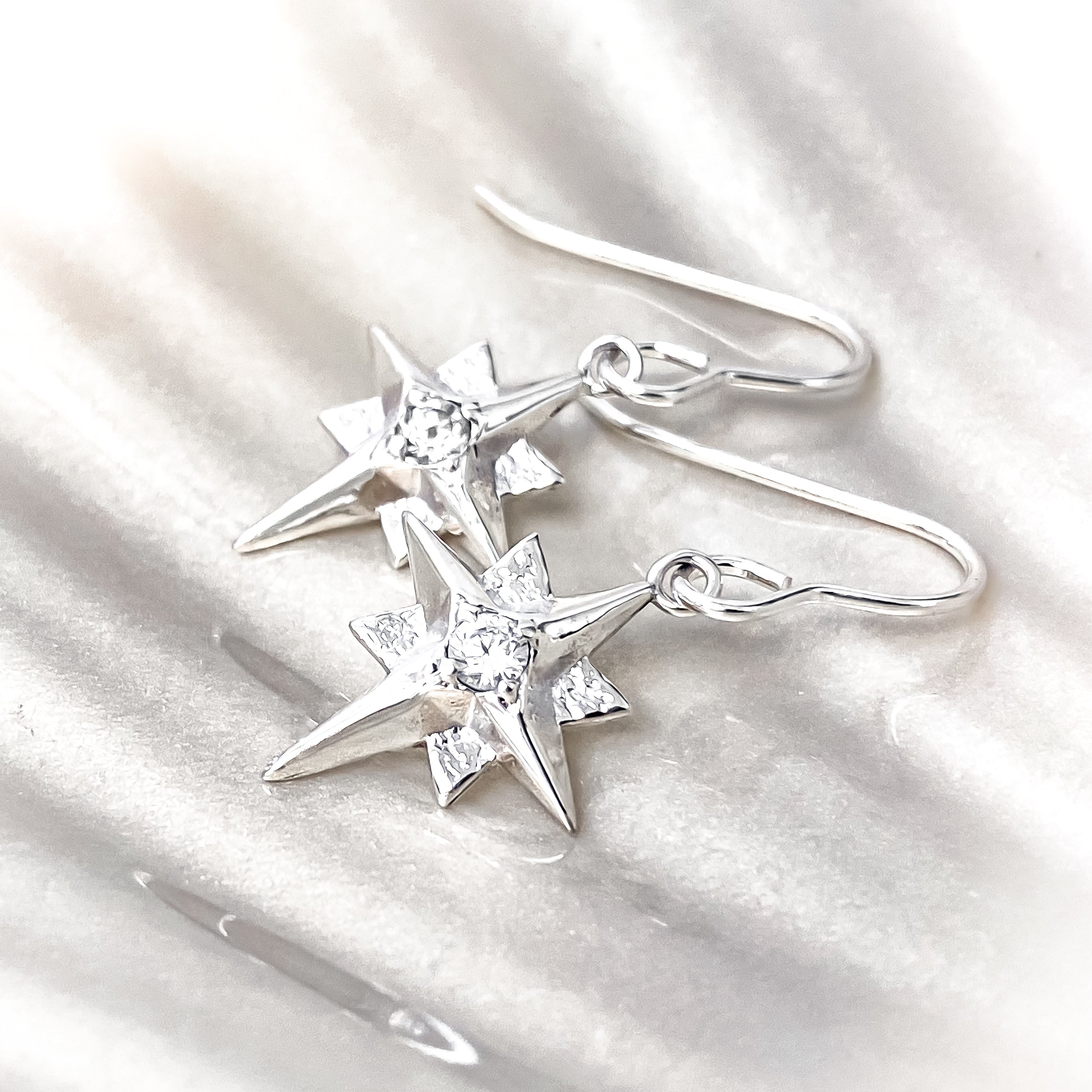North Star Sterling Silver Earrings with White Topaz