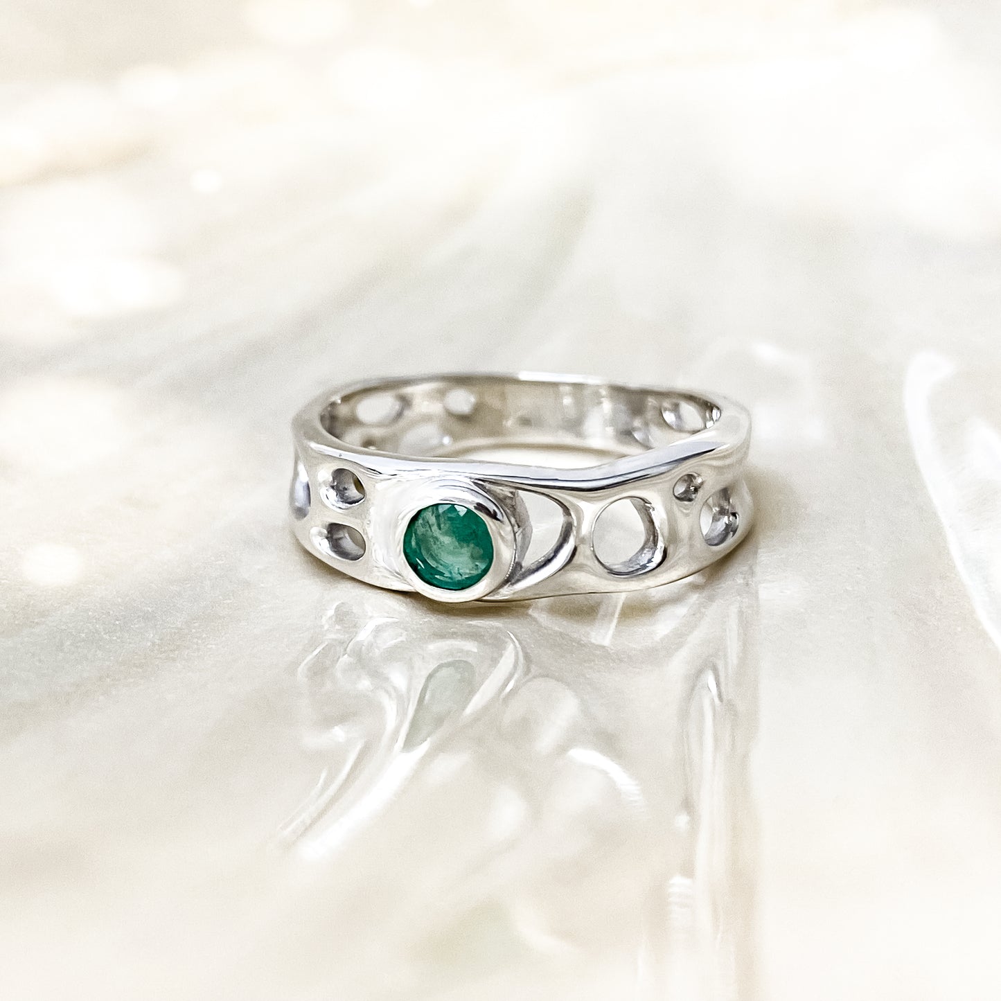 Emerald Sterling Silver Infinity Ring