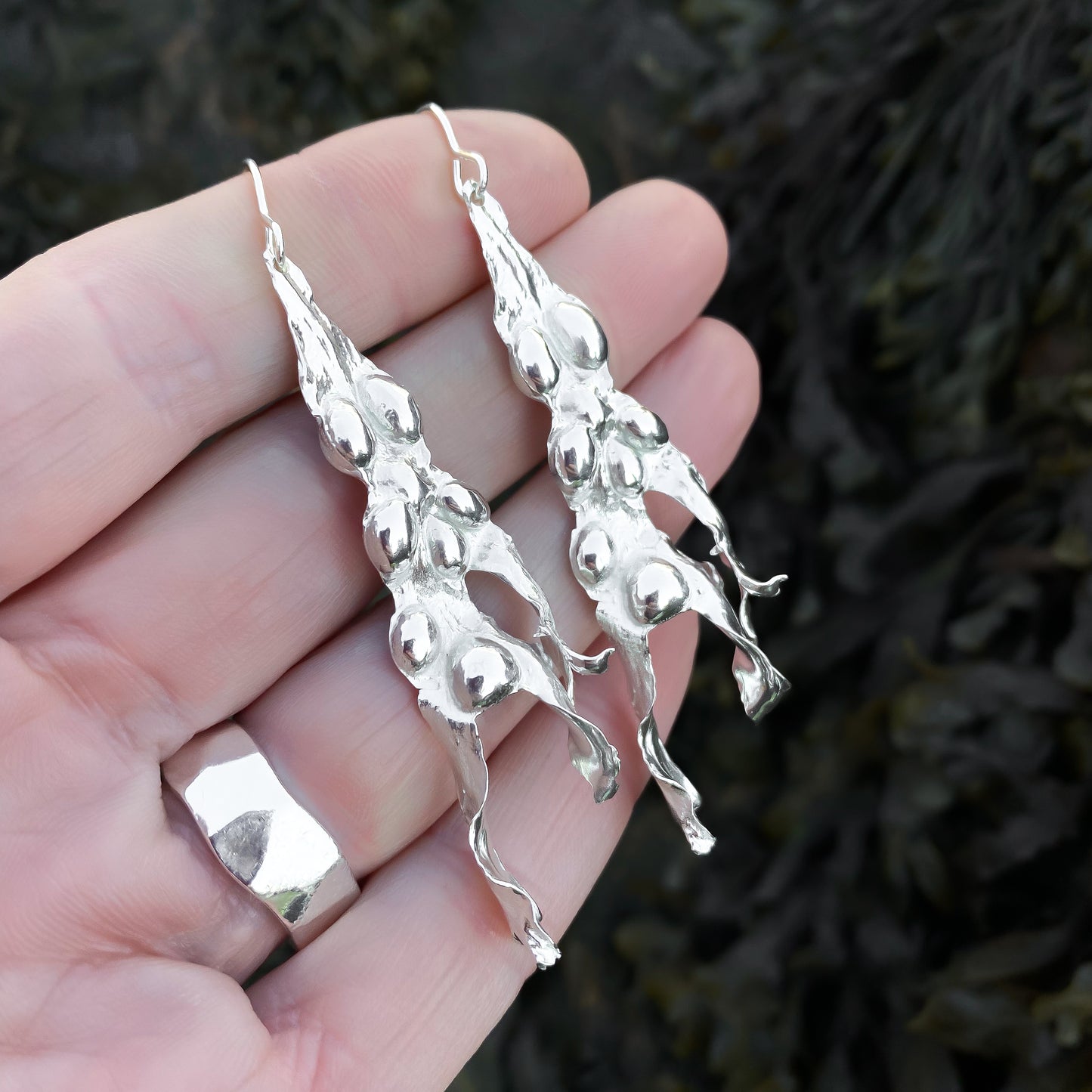 Sterling Silver Seaweed Long Dangle Earrings