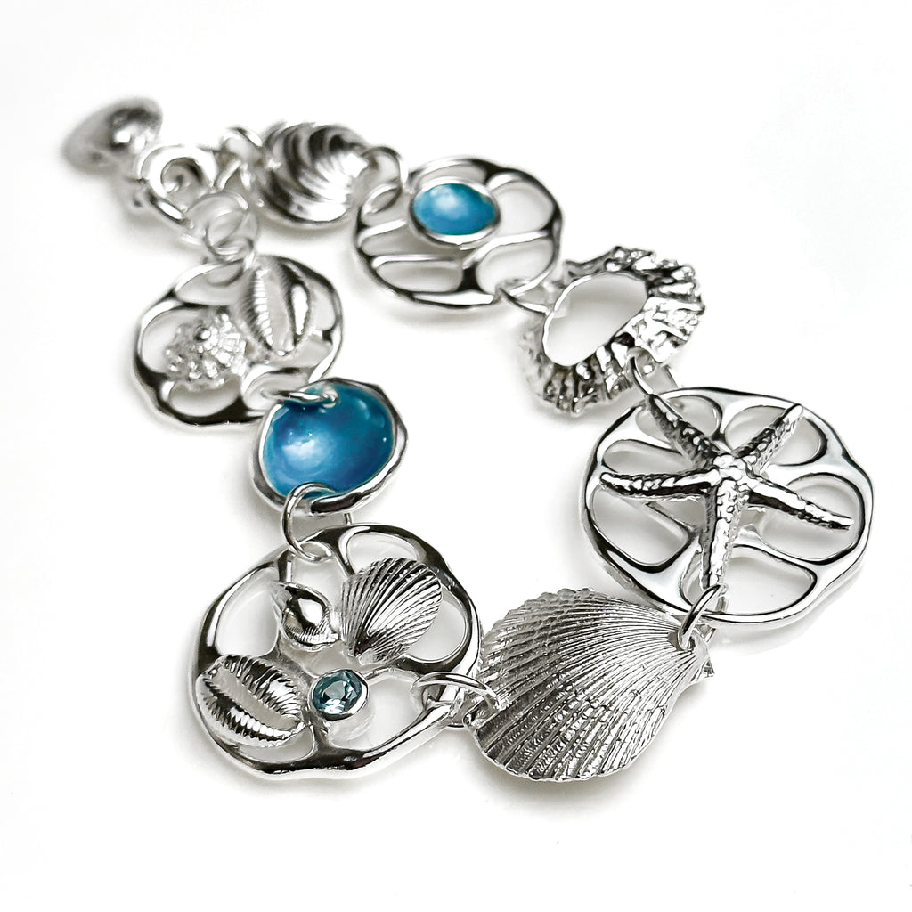 Beachcomber Sterling Silver Shell, Gemstone and Enamel Bracelet - No. 3