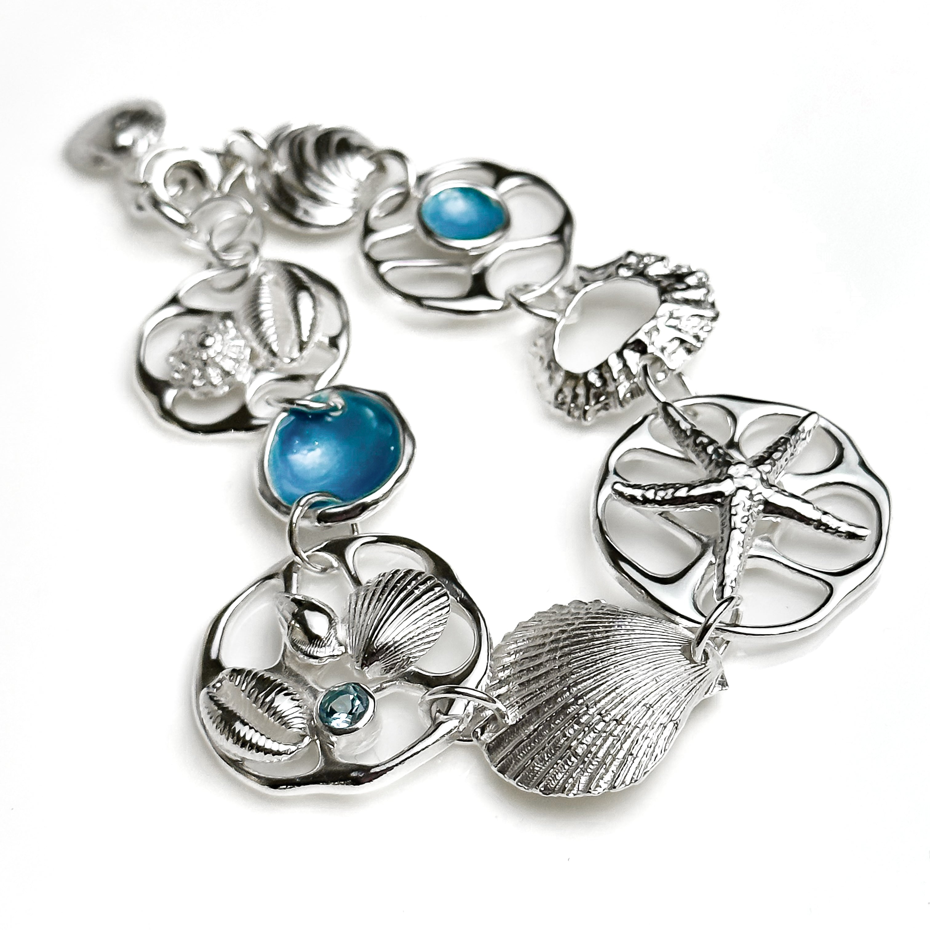 Beachcomber Sterling Silver Shell, Gemstone and Enamel Bracelet - No. 3