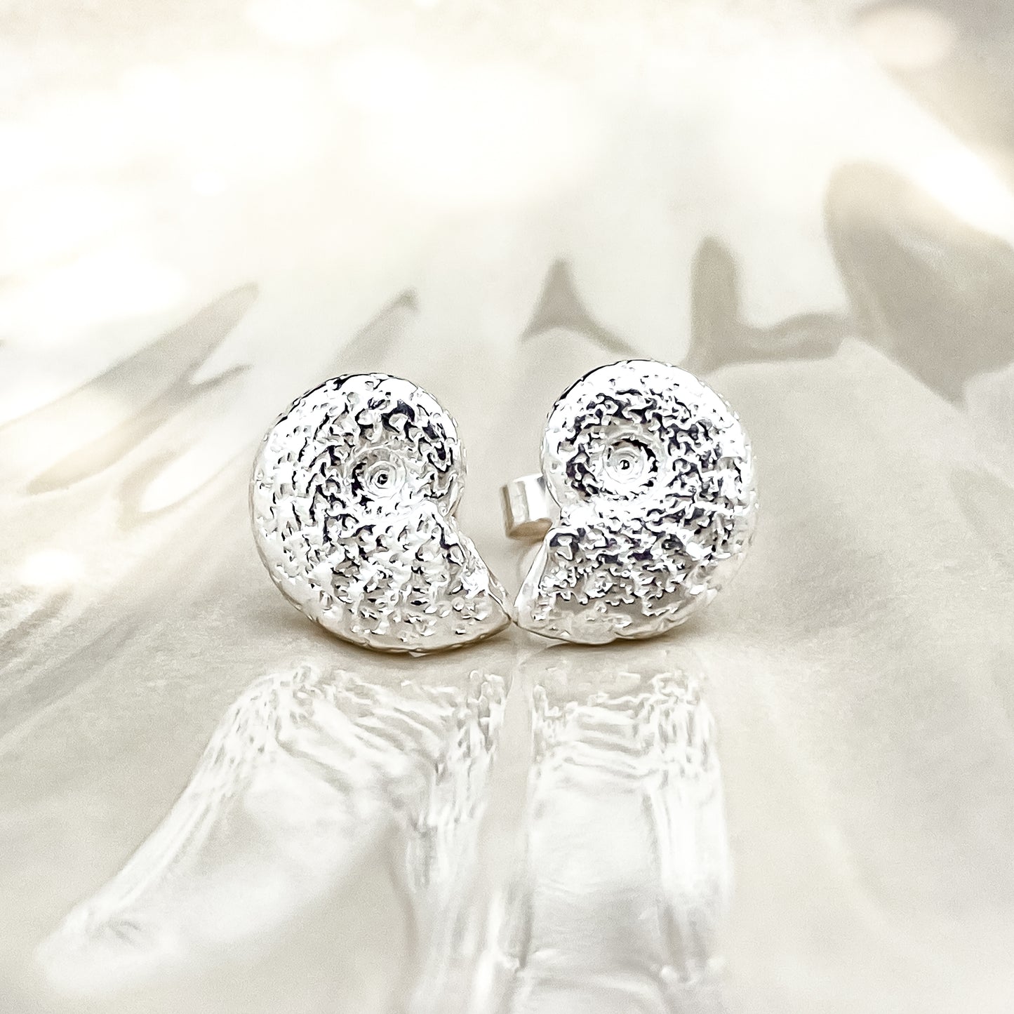 Silver Ammonite Fossil Stud Earrings