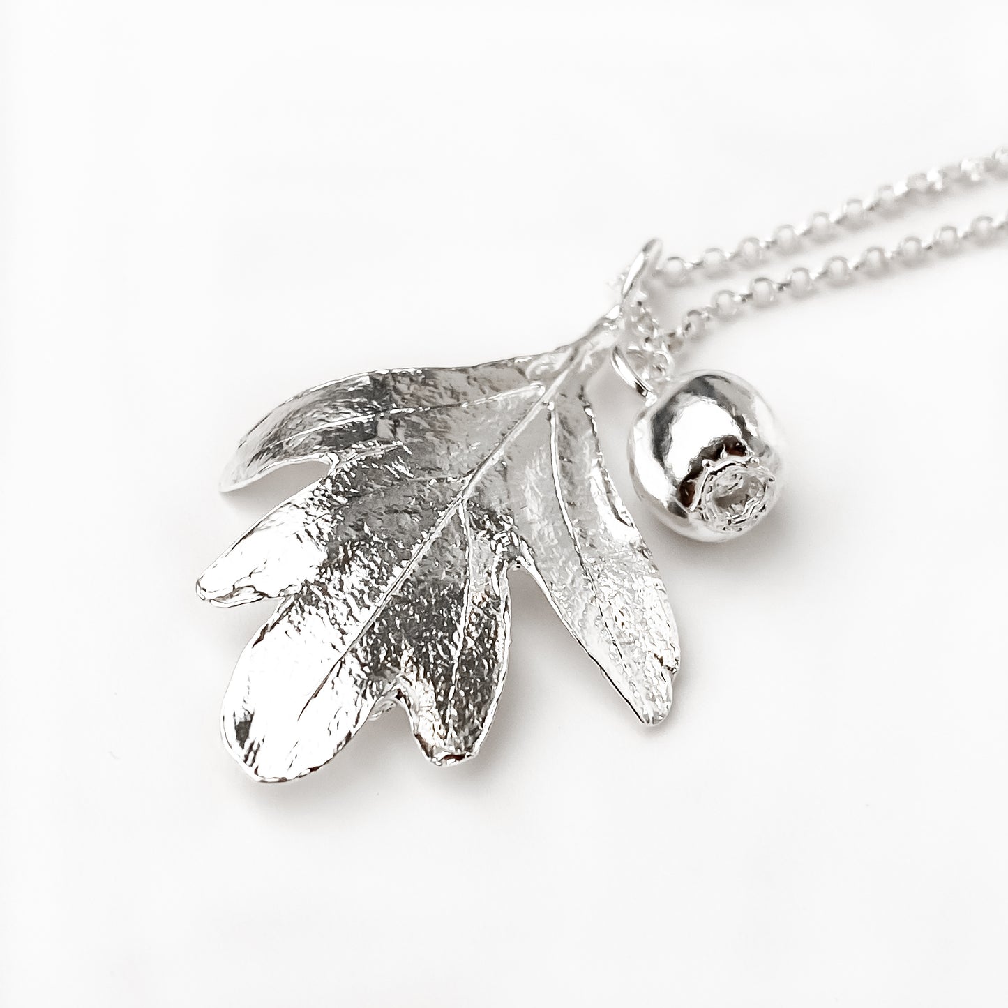 Hawthorn Leaf and Berry Sterling Silver Necklace
