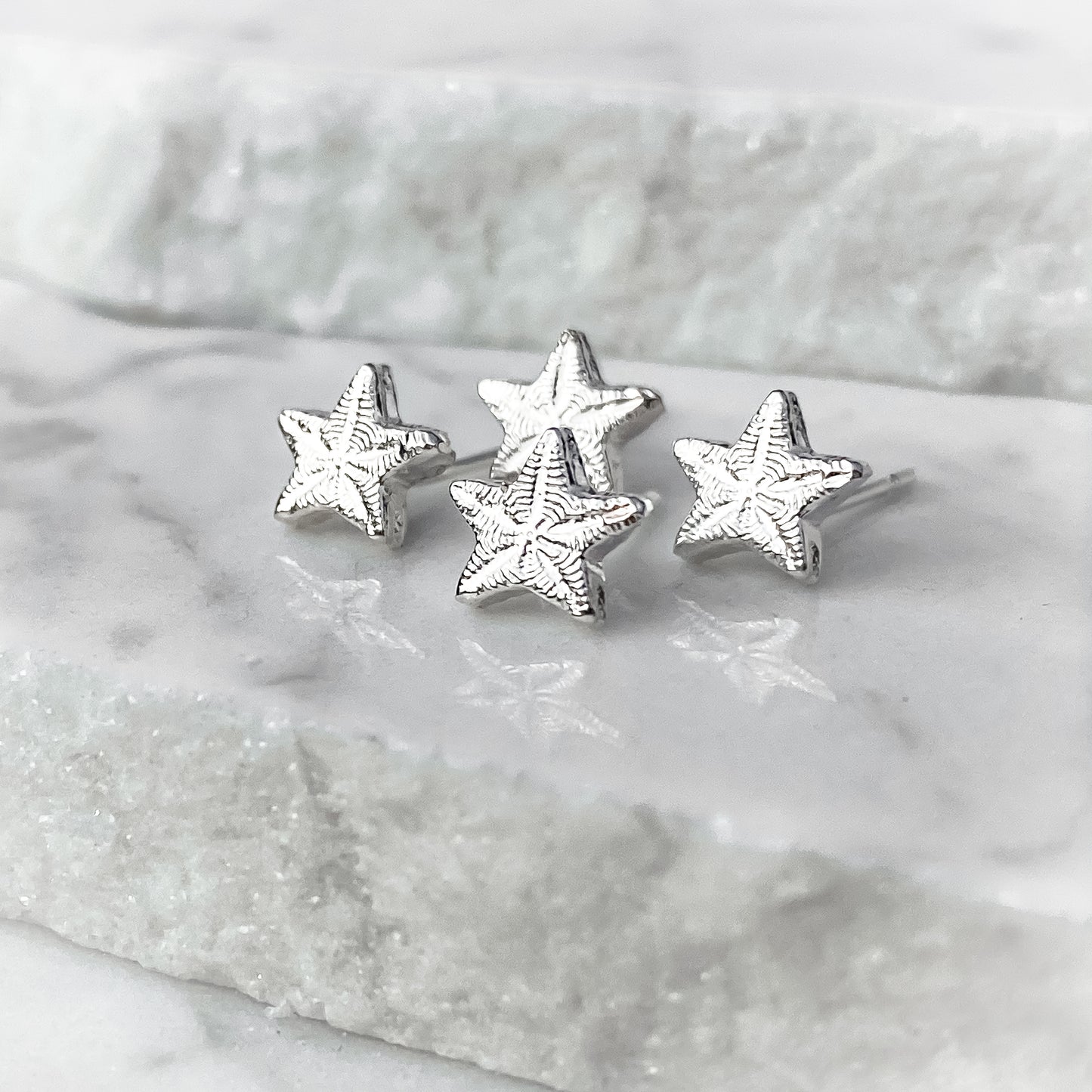 Sterling Silver Crinoid Star Fossil Stud Earrings