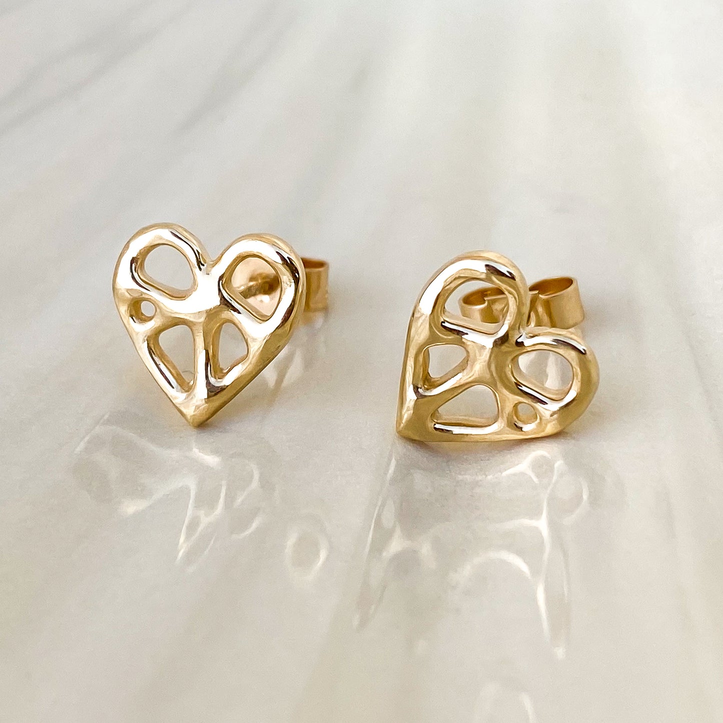 Gold Infinity Heart Stud Earrings