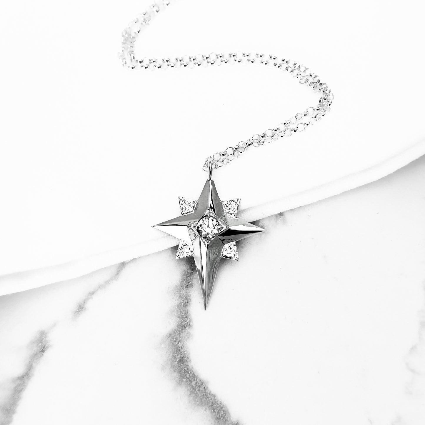 Large North Star Silver Statement Necklace